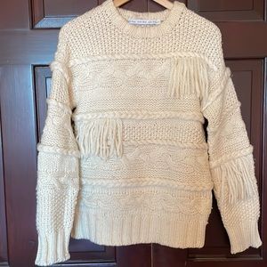 & other stories fringed cable knit sweater size S